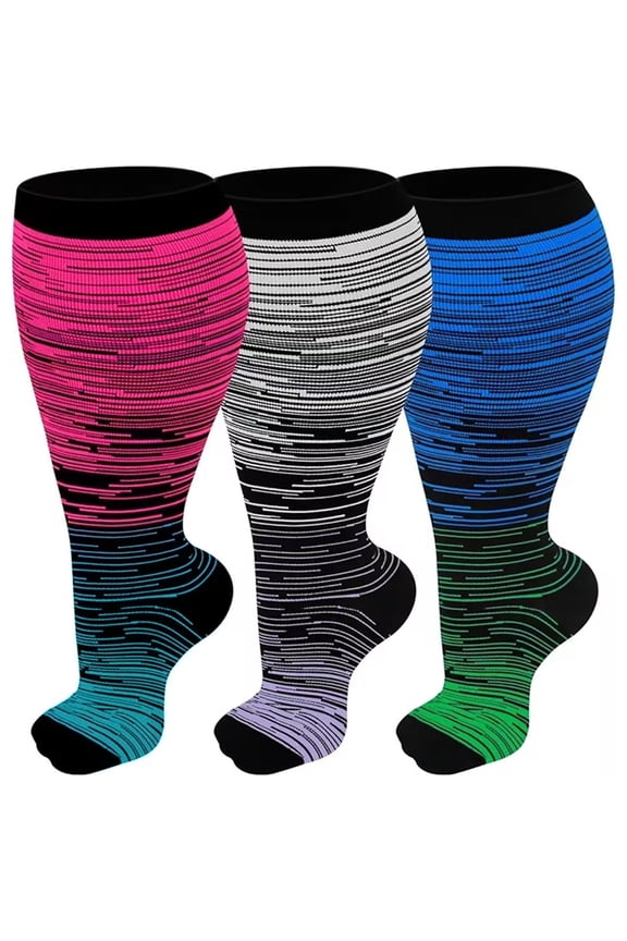 3 Pairs Wide Calf Compression Socks for Women and Men,Plus Size Knee High Support Stockings for Circulation,Nurses,Travel and Daily Wear,Size 4XL