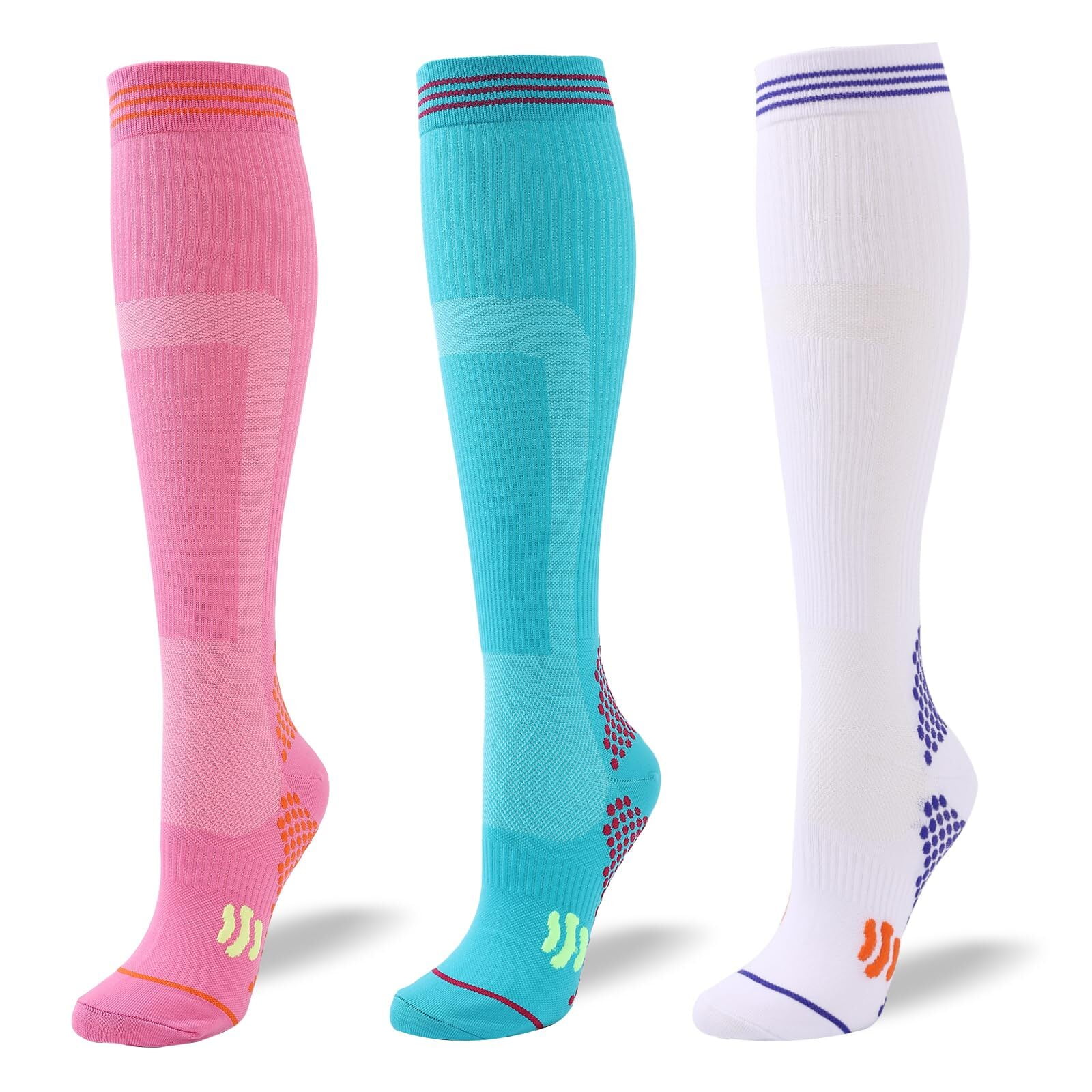 3 Pairs Copper Compression NonSlip Socks for Women & Men Circulation