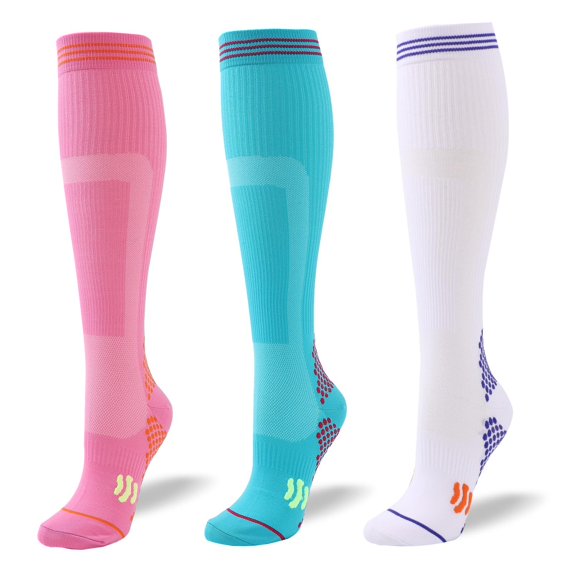 3 Pairs Copper Compression Non-Slip Socks for Women & Men Circulation 15-20 mmhg - Better Blood Flow, Swelling, Best Support for Medical, Running, Nursing