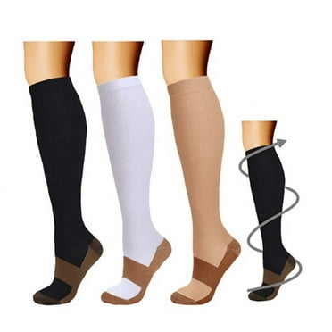 (3 Pairs) Copper Compression Socks 20-30mmHg Graduated Support Mens Womens S-XXL