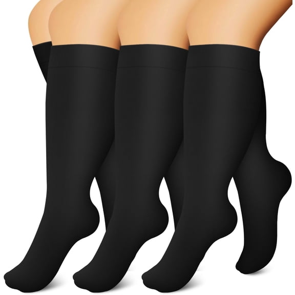3 Pairs Copper Compression Socks for Plus Size Women & Men Circulation 20-30 mmHg Knee High- Better Blood Flow, Swelling, Best Support for Medical, Running, Nursing