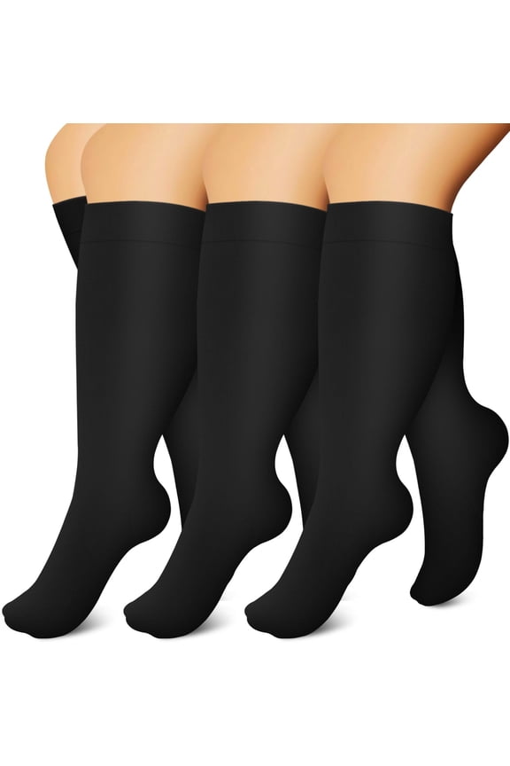 3 Pairs Copper Compression Socks for Plus Size Women & Men Circulation 20-30 mmHg Knee High- Better Blood Flow, Swelling, Best Support for Medical, Running, Nursing