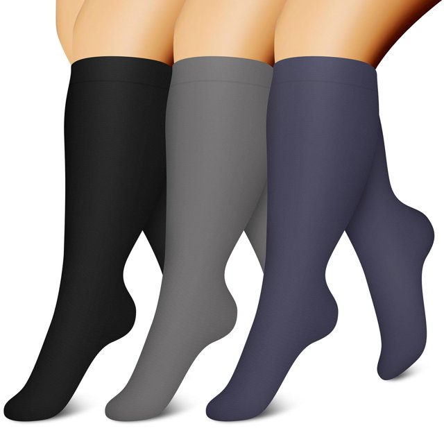 3 Pairs Copper Compression Socks for Plus Size Women & Men Circulation