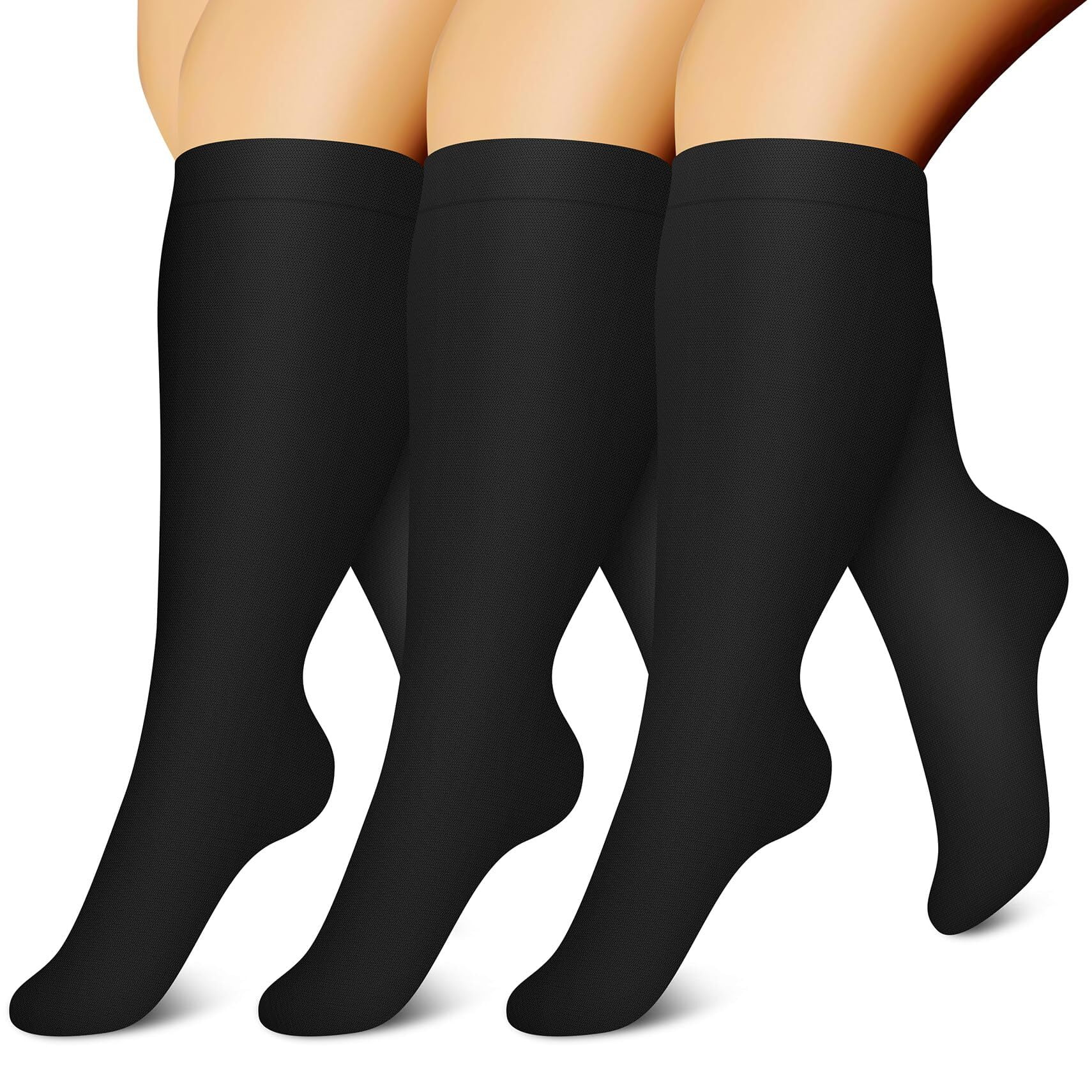 3 Pairs Copper Compression Socks for Plus Size Women & Men Circulation