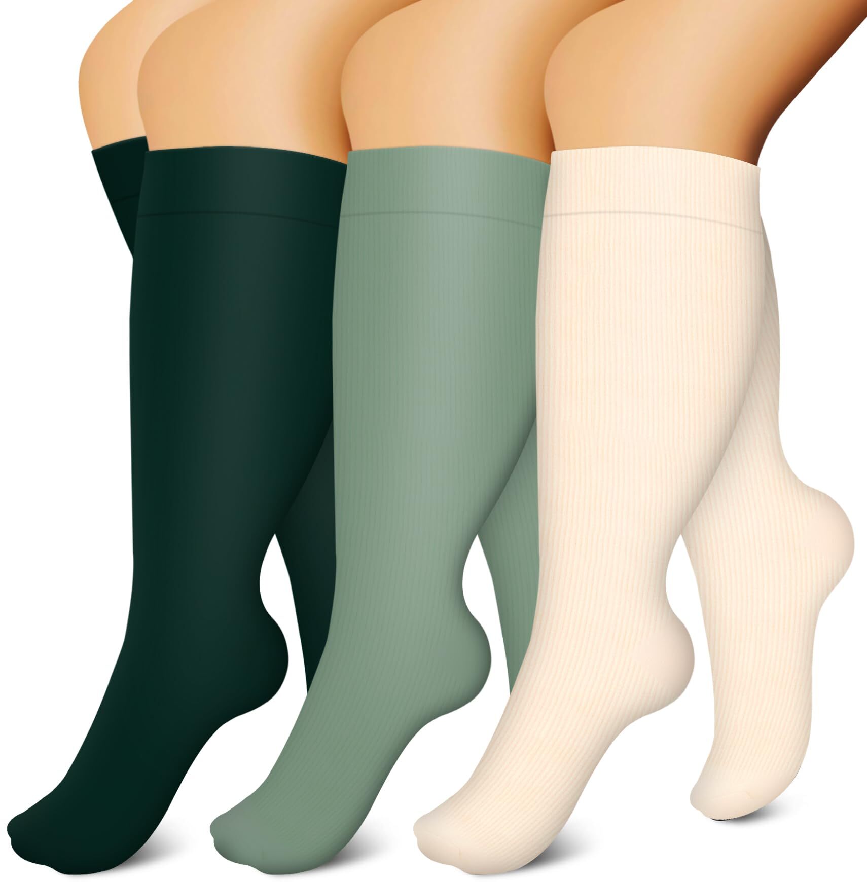 3 Pairs Copper Compression Socks for Plus Size Women & Men Circulation