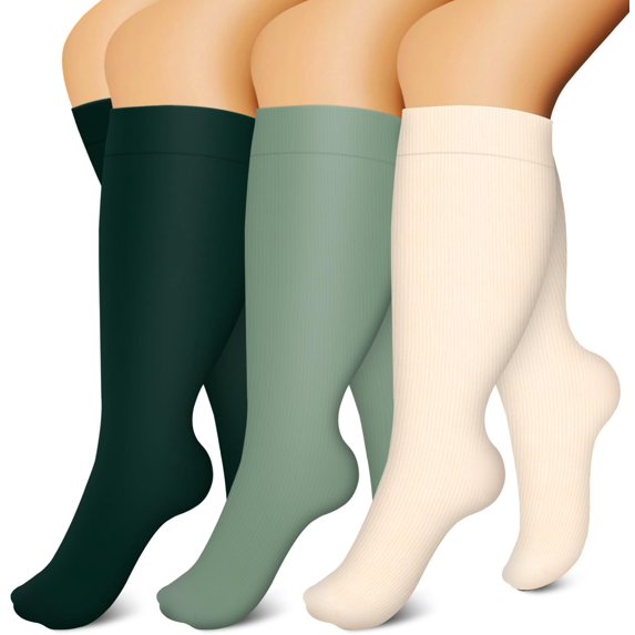 3 Pairs Copper Compression Socks for Plus Size Women & Men Circulation 20-30 mmHg Knee High- Better Blood Flow, Swelling, Best Support for Medical, Running, Nursing
