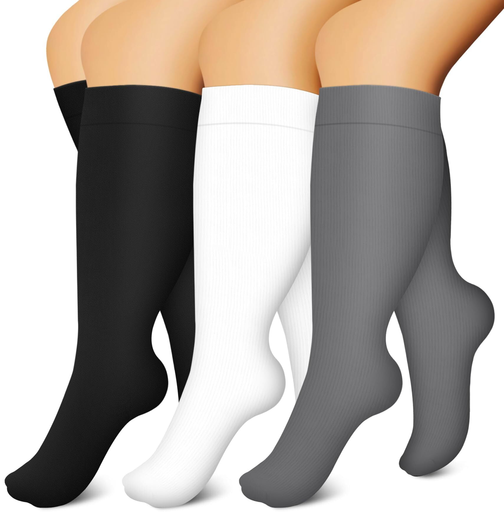 3 Pairs Copper Compression Socks for Plus Size Women & Men Circulation