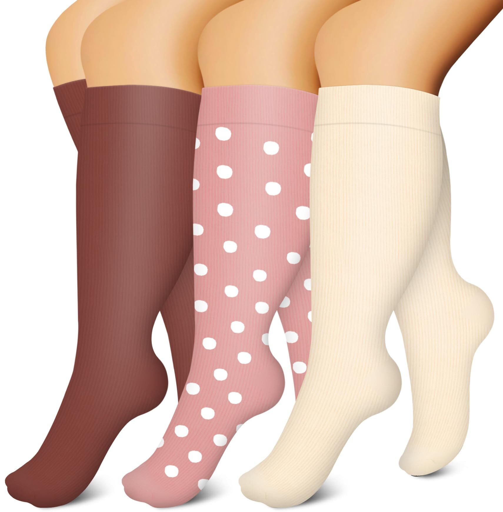 3 Pairs Copper Compression Socks for Plus Size Women & Men Circulation