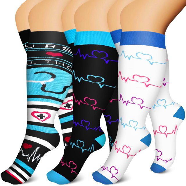 3 Pairs Copper Compression Socks for Plus Size Women & Men Circulation