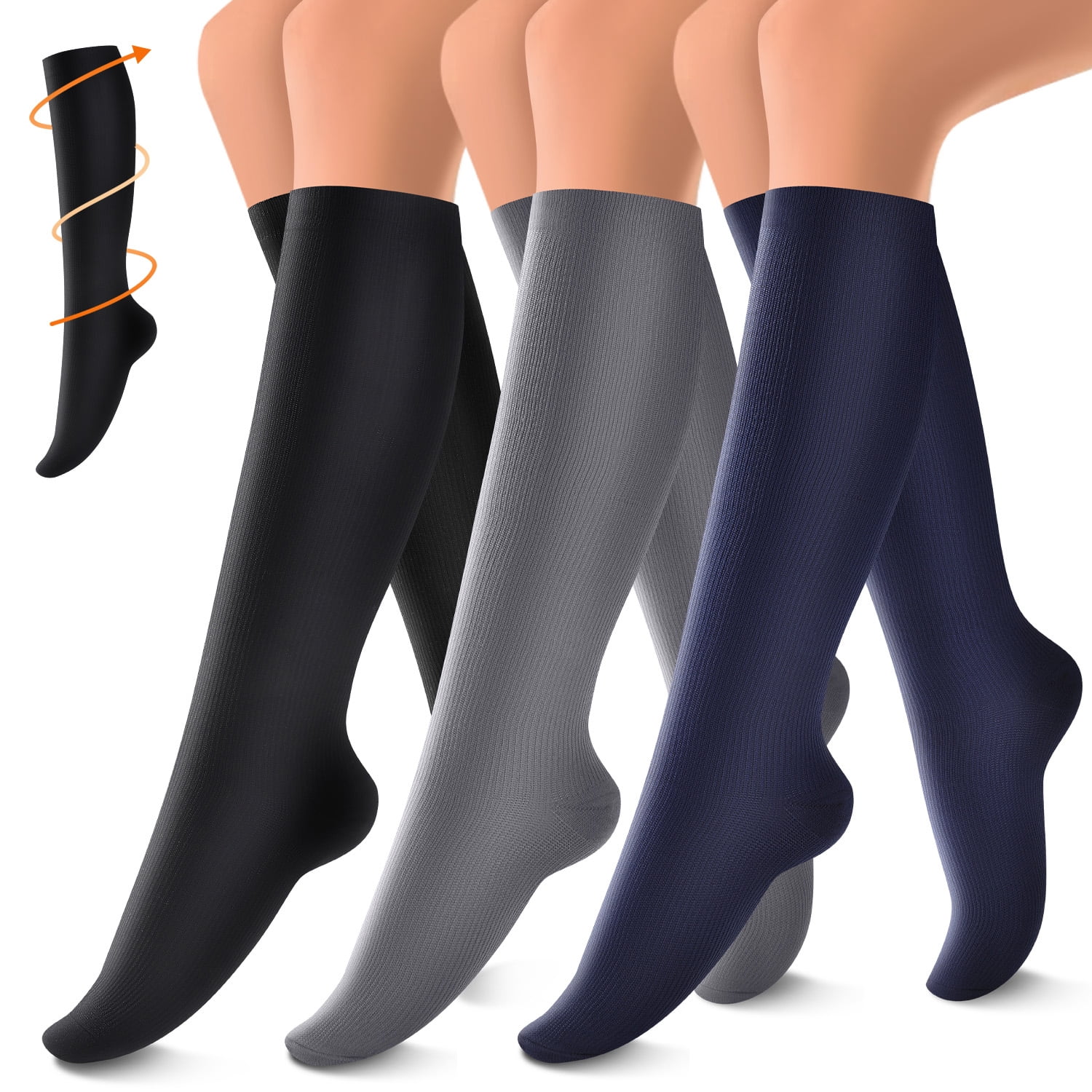 3 Pairs Copper Compression Socks for Women & Men Circulation 1520 mmHg Better Blood Flow