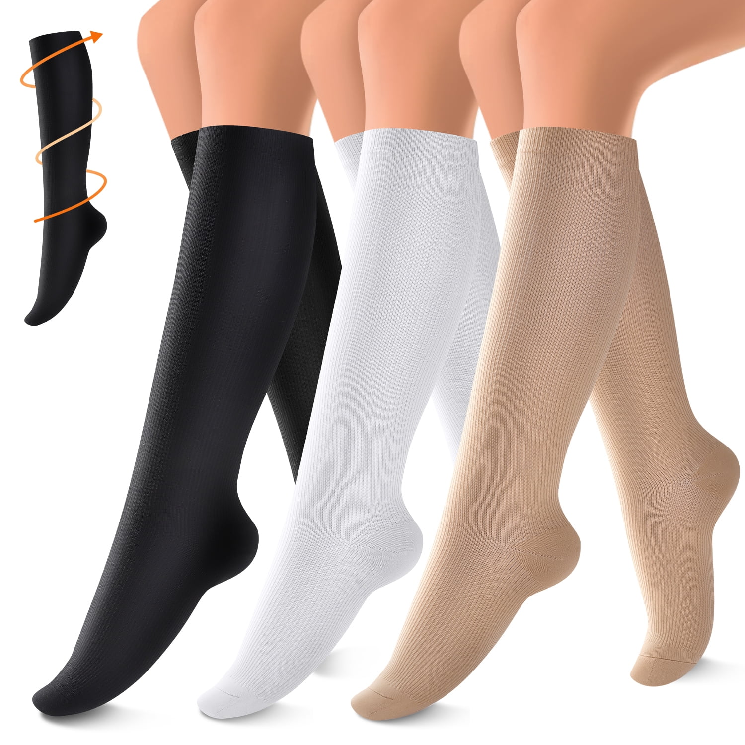 3 Pairs Copper Compression Socks for Women & Men Circulation 1520 mmHg