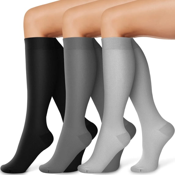 3 Pairs Copper Compression Socks for Women & Men Circulation 15-20 mmhg - Better Blood Flow, Swelling, Best Support for Medical, Running, Nursing