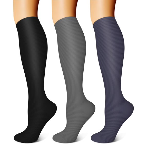 3 Pairs Copper Compression Socks for Women & Men Circulation 15-20 mmhg - Better Blood Flow, Swelling, Best Support for Medical, Running, Nursing