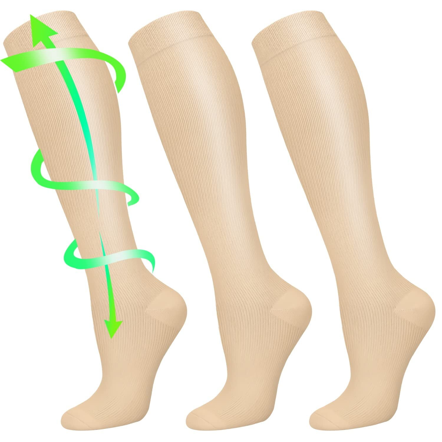 3 Pairs Copper Compression Socks for Women & Men Circulation 1520 mmhg Better Blood Flow