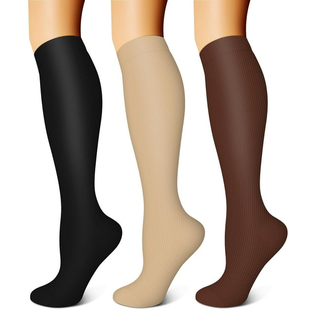 3 Pairs Copper Compression Socks for Women & Men Circulation 1520 mmhg Better Blood Flow
