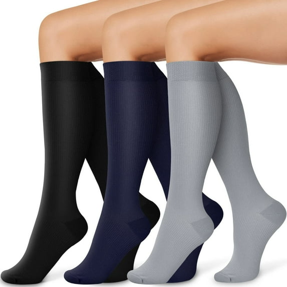 3 Pairs Copper Compression Socks for Women & Men Circulation 15-20 mmhg - Better Blood Flow, Swelling, Best Support for Medical, Running, Nursing