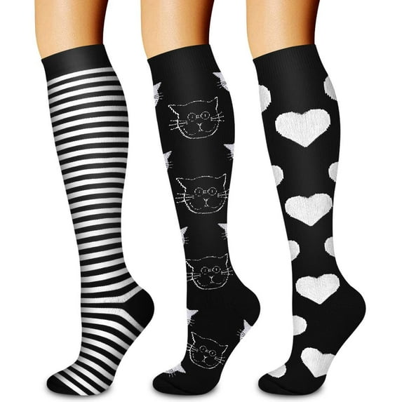 3 Pairs Copper Compression Socks for Women & Men Circulation 15-20 mmhg - Better Blood Flow, Swelling, Best Support for Medical, Running, Nursing