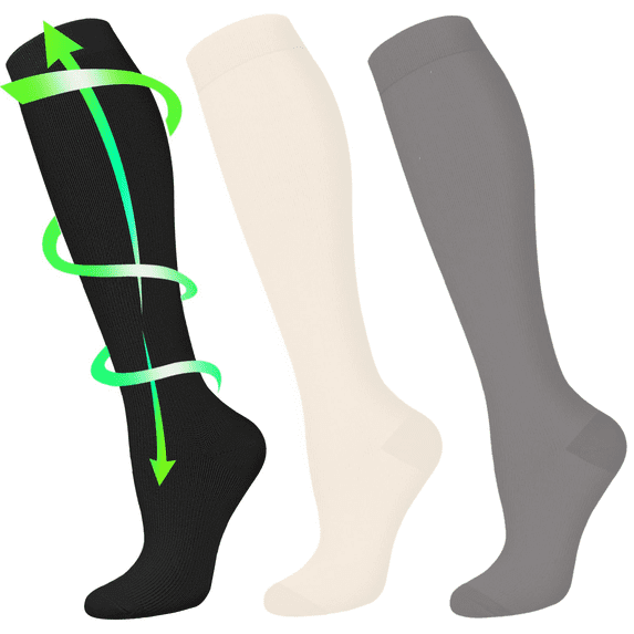 3 Pairs Copper Compression Socks for Women & Men Circulation 15-20 mmhg - Better Blood Flow, Swelling, Best Support for Medical, Running, Nursing