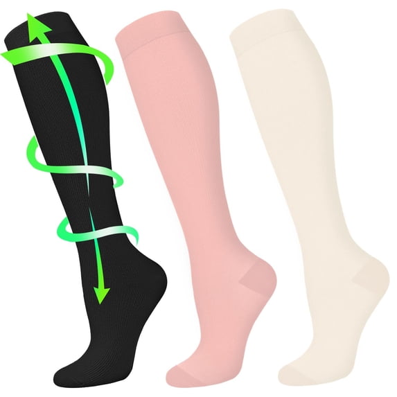 3 Pairs Copper Compression Socks for Women & Men Circulation 15-20 mmhg - Better Blood Flow, Swelling, Best Support for Medical, Running, Nursing