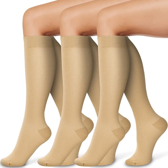 3 Pairs Copper Compression Socks for Women & Men Circulation 15-20 mmhg - Better Blood Flow, Swelling, Best Support for Medical, Running, Nursing