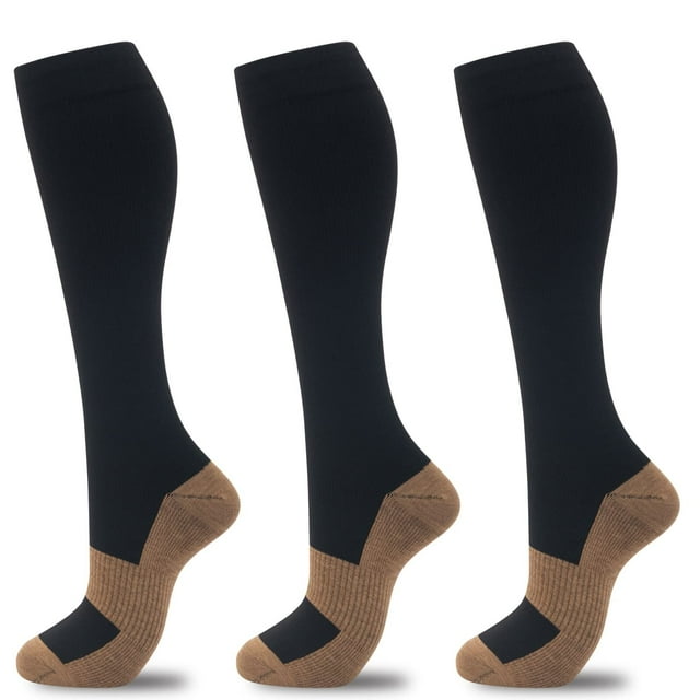 3 Pairs Copper Compression Socks for Women & Men Circulation 1520 mmhg Better Blood Flow