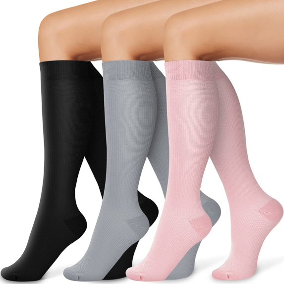 3 Pairs Copper Compression Socks for Women & Men Circulation 15-20 mmhg - Better Blood Flow, Swelling, Best Support for Medical, Running, Nursing