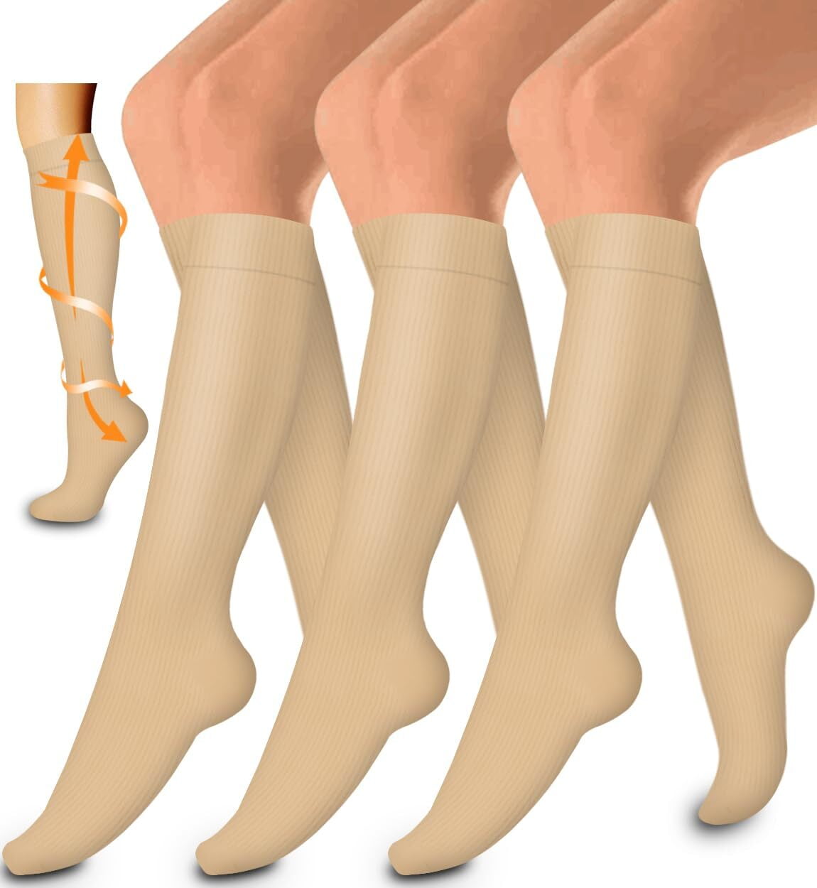 3 Pairs Copper Compression Socks for Women & Men Circulation 1520 mmhg