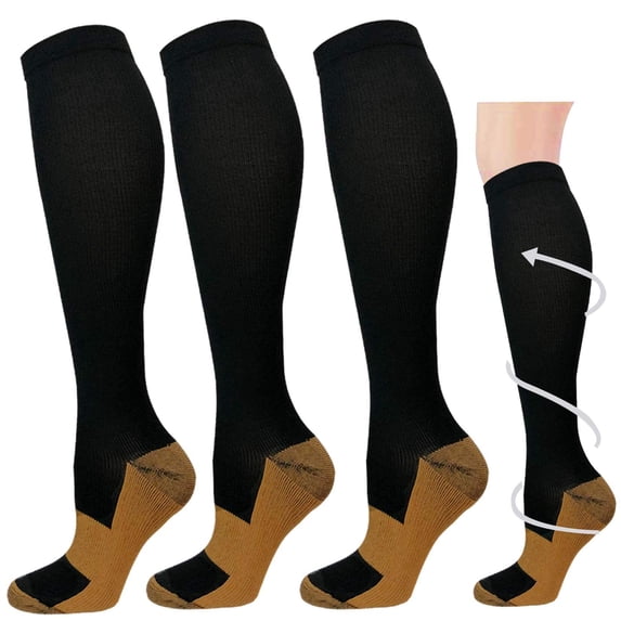 3 Pairs Copper Compression Socks for Women & Men Circulation 15-33 mmhg - Better Blood Flow, Swelling, Best Support for Medical, Running, Nursing