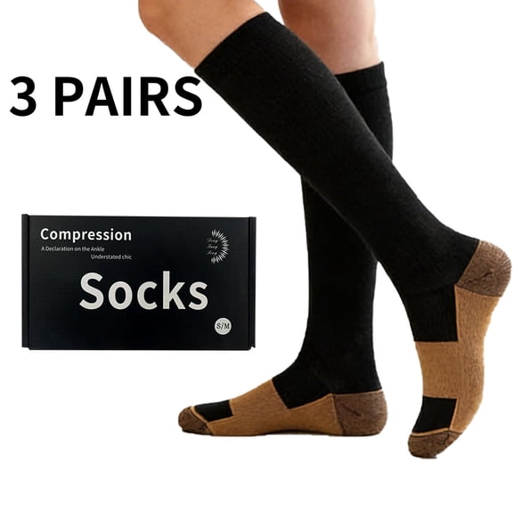 3 Pairs Copper Infused Compression Socks (S/M,) - Knee High Support for Nurses, Runners & Flight Travelers