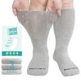 thumbnail image 1 of 3 Pairs Cotton Diabetic Socks for Men and Women, UNEEI Extra Wide Calf Socks for Swollen Feet, Comfortable & Non-Binding Fit Crew Socks, Size 9-13, 1 of 7