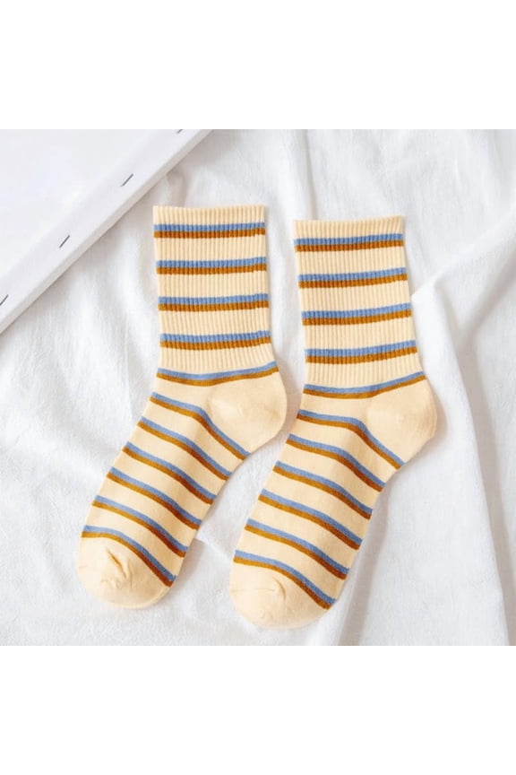 3 Pairs Cotton Knitting Socks Crew Socks Winter Warm Thermal Socks Stripe 270x115x6mm DIY Mixed Color
