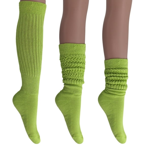 3 Pairs Cotton Slouch Cotton Socks Extra Heavy and Extra Long Shoe Size 5-10 (Almond Green)