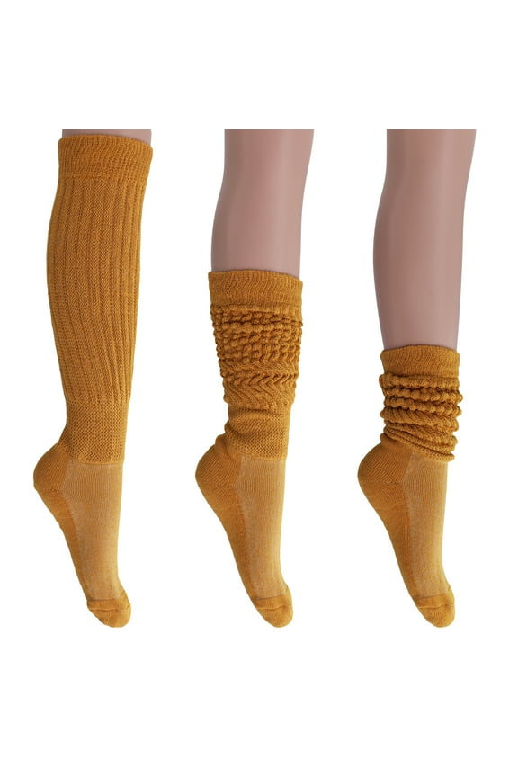 3 Pairs Cotton Slouch Cotton Socks Extra Heavy and Extra Long Shoe Size 5-10 (Golden Rod)