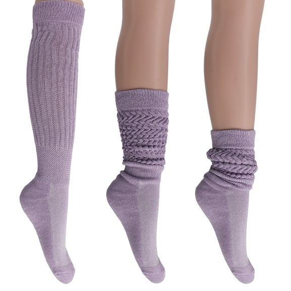 3 Pairs Cotton Slouch Cotton Socks Extra Heavy and Extra Long Shoe Size 5-10 (Lilac)