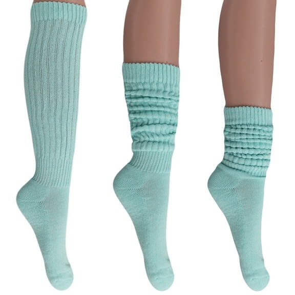 3 Pairs Cotton Slouch Cotton Socks Extra Heavy and Extra Long Shoe Size 5-10 (Mint)