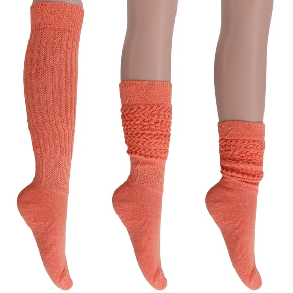 3 Pairs Cotton Slouch Cotton Socks Extra Heavy and Extra Long Shoe Size 5-10 (Peach)