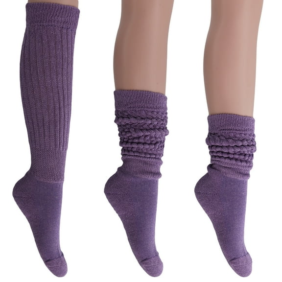 3 Pairs Cotton Slouch Cotton Socks Extra Heavy and Extra Long Shoe Size 5-10 (Purple)