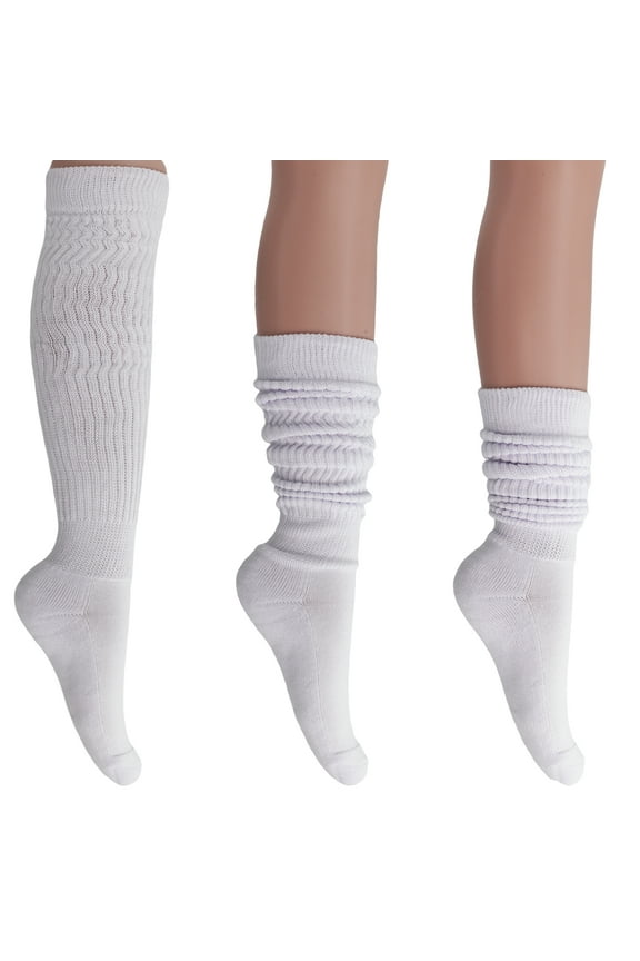 Retro Comfortable Thick Stretch Knee High Socks, 3 Pairs, Shoe Size 5-10 (White)