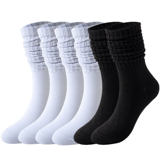 3 Pairs Crew Slouch Socks Women Retro Solid Boot Calf Socks Ribbed Scrunch Socks, One Size