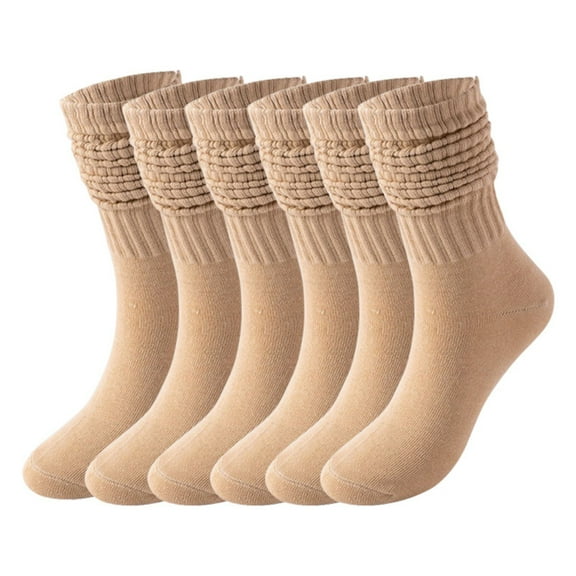 3 Pairs Crew Slouch Socks Women Retro Solid Boot Calf Socks Ribbed Scrunch Socks, One Size