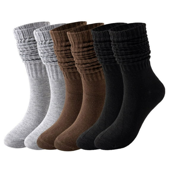 3 Pairs Crew Slouch Socks Women Retro Solid Boot Calf Socks Ribbed Scrunch Socks, One Size