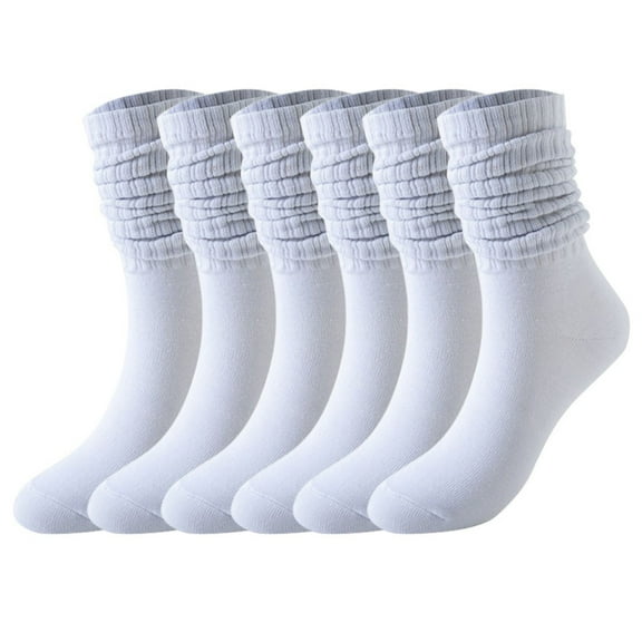 3 Pairs Crew Slouch Socks Women Retro Solid Boot Calf Socks Ribbed Scrunch Socks, One Size