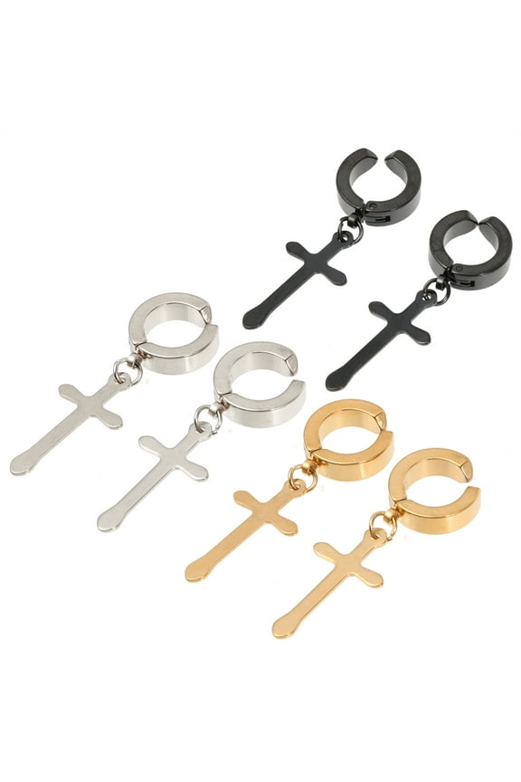 3 Pairs Cross Shape Earrings Cross Dangler Simple Ear Clip Ear Jewelry