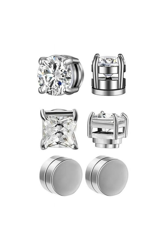 3 Pairs Crystal Strong Magnetic Ear Stud Clip Earrings for Men and Women Punk Round Zircon Magnet Earrings Non Piercing Jewelry