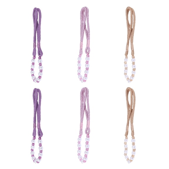 3 Pairs Curtain Ropes Tiebacks - Pearl Chain Curtain Ties With Curtain Holdbacks For Home And Office Window Drapery - Purple+Pink+Gold