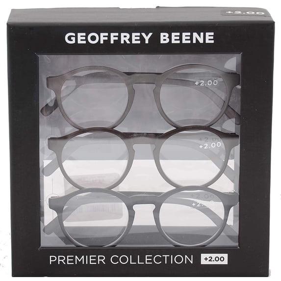 3 Pairs! Designers Geoffrey Beene Brown Grey & Black Round Reading Glasses Oval Classic Man Woman Readers Glasses - +2.00