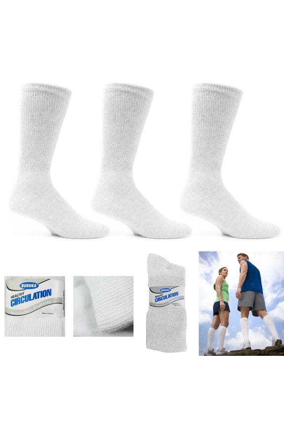 3 Pairs Diabetic Crew Circulation Socks Health Support Cotton Loose Fit Sz 9-11