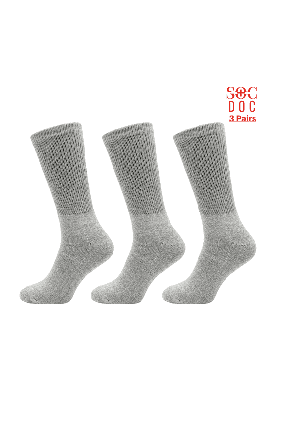 3 Pairs Diabetic Crew Socks for Men & Women, Non-Binding, Breathable Moisture Wicking, Comfort Fit, Size 10-13, Gray