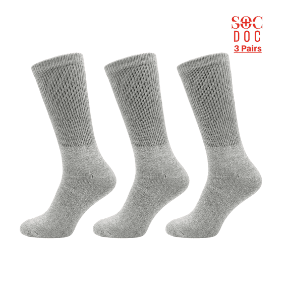 3 Pairs Diabetic Crew Socks for Men & Women, Non-Binding, Breathable Moisture Wicking, Comfort Fit, Size 13-15, Gray