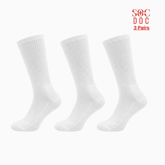 3 Pairs Diabetic Crew Socks for Men & Women, Non-Binding, Breathable Moisture Wicking, Comfort Fit, Size 9-11, White